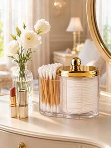 Transparent Thickened Acrylic Jar Body With Glossy Gold Lid, Dust-Proof Protection For Makeup Pads, Suitable For Bathroom Vanity And Dressing Table - Multicolor - View 8