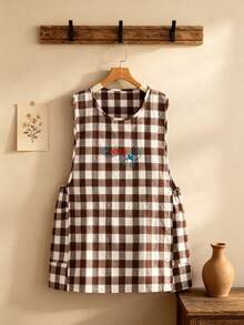 Sweet Plaid Embroidered Apron, Japanese Style Cute Vest Apron With Pockets And Buttons, Floral Art Studio Home Workwear, Kitchen Baking Floral Home, Side Buttons Adjustable - Multicolor - View 8
