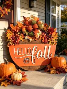 1pc 3D Autumn "Welcome" Sign - Designed With Autumn Theme, Featuring A Circular Wreath, Perfect Decoration For Your Front Door. Ideal For Autumn Celebrations And Thanksgiving Home Decor. Perfect Autumn Home Decor Item - A - View 3