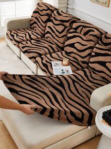 1 pièce Housse de coussin de canapé en peluche de coton doux, anti-salissure et adaptée aux animaux de compagnie, tissu cationique à rayures zébrées café et noir, jacquard brodé en peluche, housse de coussin de canapé épaisse multicolore riche automne/hiver, convient pour le dossier/1/2/3/4/L siège de canapé longue chaise - Multicolore - Voir 11