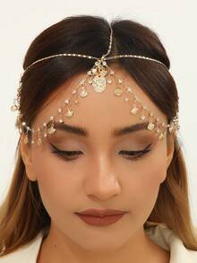 1pc Women's Beach Party Music Festival Bohemian Style Rhinestone Gold Coin Tassel Decorated Head Chain - Multicolor - View 2