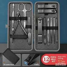 4/7/10/12pcs Stainless Steel Nail Clipper Set, Manicure & Pedicure Tool Set, Portable PU Leather Storage Box, Home & Travel Use, Pedicure Set, Nail Clippers, Nail File, Cuticle Pusher, Tweezers, Ear Pick, Personal Care Set, Gift For Men & Women - A - View 6