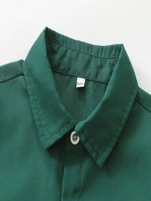 KIMOCAT Boys' Autumn Long Sleeve Solid Color Shirt, Versatile Collared Blouse, Multiple Colors Available - Green - View 4