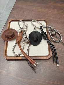 Yogodlns Lucky Cowboy Hat Keychain Pendant, Handmade Braided Rope & Faux Leather Charm, Car Key Bag Accessory, Decorative Design Key Ring - Multicolor - View 7
