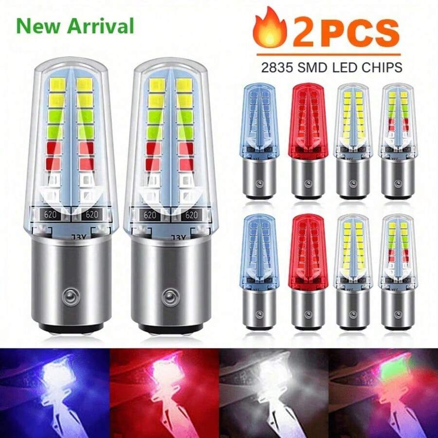 2pcs 1157 BAY15D LED Bulbs For Car, 2835 SMD LED Chips, 12V Super Bright Automotive Tail Brake Turn Signal Lamp, Plug & Play Multi Color Car Light Replacement - 2PCS - View 1