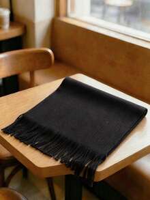 1pc Unisex Plaid Fringe Scarf, Suitable For Daily Use, Men Scarf Men Accessories - Black - View 5