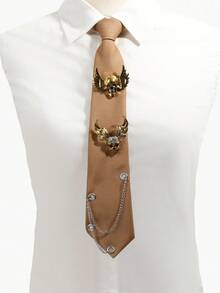1pc Vintage Punk Style Wing Skull Rhinestone Eyelet Chain Cool Personalized Streetwear Shirt Decoration Women's Tie - Multicolor - View 2