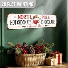 2D Flat, 1pc, Christmas Decoration Sign And Plaque, North Pole Hot Chocolate Served Here Metal Sign, North Pole Beverage Station Wall Decor, Vintage Kitchen Plaque, Suitable For Kitchen, Home, Cafe, Breakfast Area (Random Style) - A - View 6