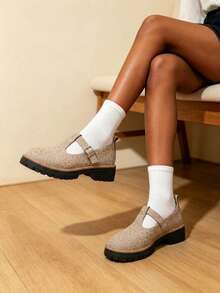 Women's Leopard Print T-Strap Mary Jane Shoes, Thick Platform Sole, Retro JK School Style, Non-Slip Bottom, Versatile For Campus, Commute And Daily Wear - Beige - View 2