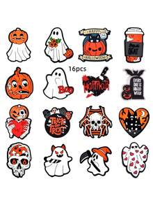 16pcs Halloween Glow-In-The-Dark Skeleton Bat Pumpkin PVC Shoe Charms Detachable Buckle Accessories For Clogs Beach Sandals - Multicolor - View 14
