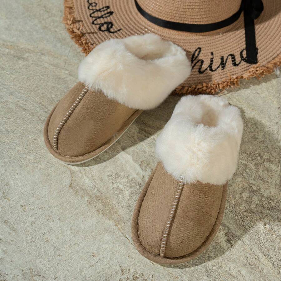 Women's Warm Fleece Closed-Toe Casual House Slippers - Camel - View 1