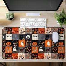 1pc Large Halloween Patchwork Pumpkin Mouse Pad, Vintage Black Cat Skull Ghost Bat Retro Desk Mat, Non-Slip Gaming Keyboard Pad - View 2