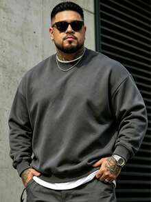 1XL-6XL 大尺碼男士運動圓領運動衫，時尚休閒，適合日常穿著、運動與度假，送給丈夫的絕佳禮物 - 深灰色 - 查看 4