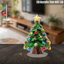 2D Flat, 1pc Rotating Acrylic Christmas Tree Decoration With Color-Changing Ball Ornament And Gold Star _Outdoor Rotating Top, Suitable For Tabletop, Entrance, Coffee Table, Gold Top Green Tree - A - View 3