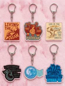 1Pc/6Pcs Greek Mythology Funny Meme & Humorous Quote Theme Acrylic Keychains, Featuring Sisyphus Pushing Stone, Greek Pottery, Zeus Lightning, Siren Mermaid, Postage Stamp & Hydra Slogan Design, Fashionable Bag Charm, Suitable For Mythology Fans Gift, Fun Collection, All Season - Multicolor - View 5