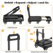 550 Lbs Capacity Hand Cart, 6-Wheel Folding Trolley, Compact And Durable, Suitable For Moving, Shopping, Travel, Stall, With 2 Elastic Ropes For Item Transport - Black - View 5