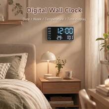Bedroom Large Digital Alarm Clock, Temperature, Date And Weekday Display, Adjustable Brightness And Volume, Desktop Or Wall-Mounted, Modern Home And Office Clock - White Shell Pink - View 7