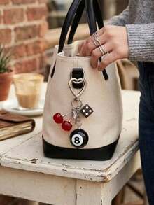 1/2pcs Cherry Dice Keychain Charm For Women & Men, Y2K Billiard Ball Pendant For Backpack Bag, Cute Heart Clasp Key Ring For Car Gift - Multicolor - View 2