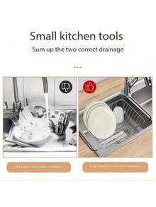 1 Pc Premium Adjustable Stainless Steel Sink Drain Basket - Telescopic Over Sink Multipurpose Dish Drying Rack For Plates, Bowls, Cups, And Utensils - L - View 4