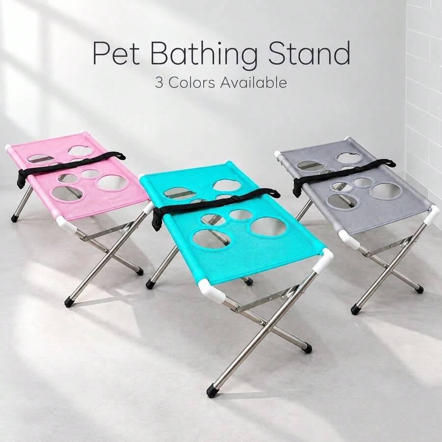 1 cái giá tắm thú cưng gấp gọn (60*40*33cm), giá tắm thú cưng nâng cao di động với mặt lưới thoáng khí, phù hợp để tắm, sấy khô và chải chuốt cho chó mèo, dùng được cho chó mèo cỡ lớn, vừa và nhỏ, phụ kiện tắm thú cưng cố định chắc chắn