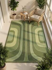 1pc Green Gradient Geometric Line Area Rug, Faux Cashmere Material Rectangular Modern Minimalist Abstract Pattern, Machine Washable Suitable For Living Room Bedroom Daily Home Decor, Aesthetic Home Decoration - Multicolor - View 7