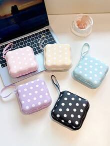 1Pc Polka‑Dot Handheld Zipper Large Storage Bag, Storage Organizer For Office Desk Accessories, Travel Essentials Travel Pouch, Multi‑Purpose Carry Case For Phone Accessories, Headphones Accessory, Power Bank Data Cable Cosmetic Sanitary Napkin Small Stuff - Multicolor - View 2