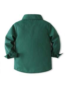 KIMOCAT Boys' Autumn Long Sleeve Solid Color Shirt, Versatile Collared Blouse, Multiple Colors Available - Green - View 3