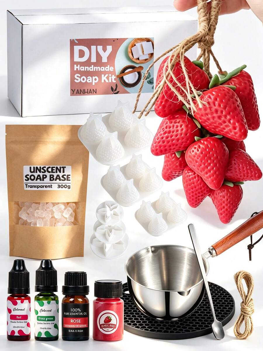 DIY Handmade Soap Making Kit, Transparent Soap Base With Silicone Molds, Color Powders And Essential Oils, Handmade Craft Materials And Tools Set
