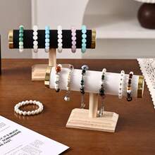 Multi-Layer Gold Metal Bracelet Display Stand, Wooden Velvet Jewelry Rack, Suitable For Bracelets, Watches, Necklaces, Ideal For Retail Exhibition Display And Personal Jewelry Storage - Multicolor - View 7