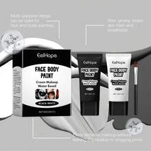 Eelhope Face Body Paint, Black & White Water Based Body Paint Cream, High Coverage Face Paint for Halloween Skull, Clown Cosplay Costume Party, Easy to Apply & Blend, Ideal for DIY Festival Stage Body Art Makeup - Negro - Ver 10
