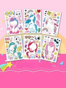 12/24/36pcs Make A Face Stickers For Kids, 6 Different Unicorn Designs Stickers For Kids Birthday Party Favors - Multicolor - View 2