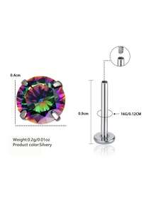 VceTd 1PC Fashion Elegant Dopamine Color Round Cubic Zirconia Inlaid Stainless Steel Women's Stud Earrings Suitable For Daily Wear, Vacation, Fashion Street Style Or Gift - Silver - View 14