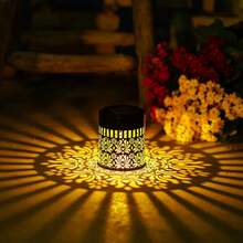 Solar Powered Iron Art Wall Light, Vintage Coin Hollow Projection Lamp, Peony Flower Shaped Spotlight, Suitable For Villa Walls, Garden Lawns, Courtyards, Fences - Peony Wall Sconce - View 2