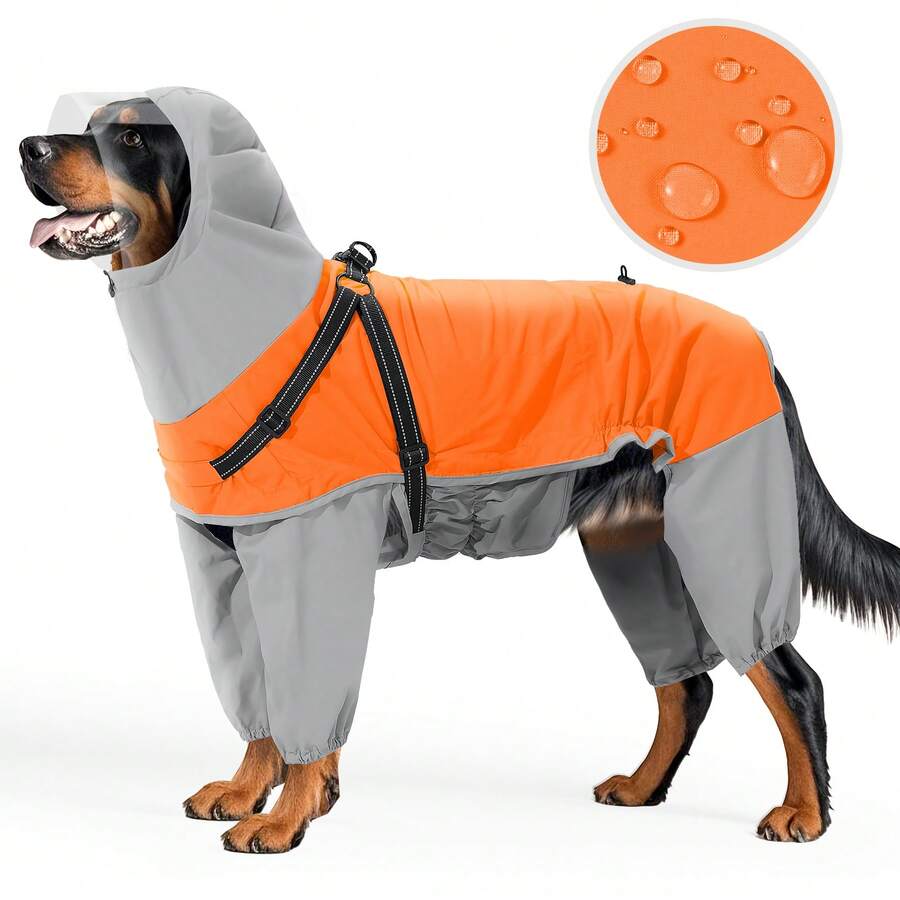 Waterproof Dog Raincoat With Hood, Full Body Rain Jacket For Dogs, Reflective Pet Clothes For Outdoor Walking, Windproof Dog Coat