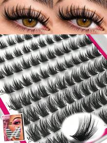 Queenice No Glue Wispy Spiky Individual Cluster Eyelash Extensions, 10‑16mm Mixed Length DIY Lash Clusters With Soft Thin Band, 120pcs D‑Curl Natural Voluminous False Lashes, Lightweight Easy‑To‑Apply Reusable Lashes For Beginners Home Daily Party Makeup - D - View 9