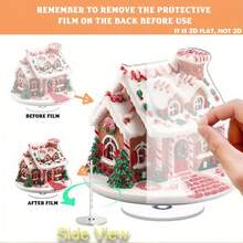 2D Flat, 2D Flat Printed Rotating Gingerbread House Statue With Candy Cane And Christmas Tree 360° Rotating Base, No Electricity Required, Indoor_Outdoor Holiday Decoration, Suitable For Christmas - A - View 3