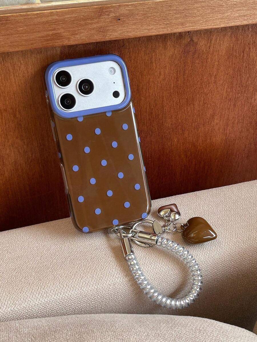 Minimalist Brown Polka Dot Phone Strap Compatible With Apple 18 Pro Phone Case 17 Pro Max New 16 Pro Girl 17 Premium 18 Pro Max Full Coverage 15 Creative Anti-Drop Korean Style