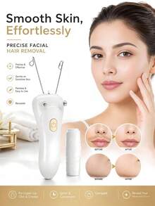 AXH. 1pc Thread Facial Hair Remover, Electric Epilator Hair Removal Device For Women, Automatic Rechargeable Cordless Thread Facial Hair Shaver For Chin, Upper Lip, Arms, Legs, Back - White - View 1