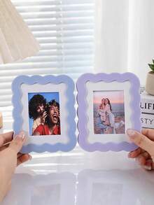 1/5pcs Cute Wavy Border Small Picture Frame, 3inch Mini Photo Holder, Pastel Color Tabletop Standing Frame For & Kpop Photocards, Room Table Decor & Gift - Multi-color - View 6