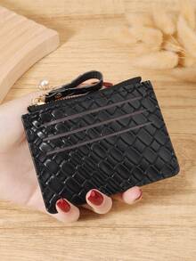 Women's Minimalist Zipper Closure Credit Card Coin Credit Card Bag, Perfect For Outdoor Activities, Travel, And Returning To School - Black - View 12