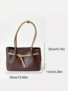Tote Bag Mother-Daughter Bag Set, Decorated With Contrast Color Leather Belt Buckle, Dual Long Shoulder Straps For Shoulder Carry. Ample Capacity To Store Various Personal Items, Minimalist Commuter Style Suitable For Daily Outings, Easily Enhancing Overall Outfit Style - Coffee Brown - View 7