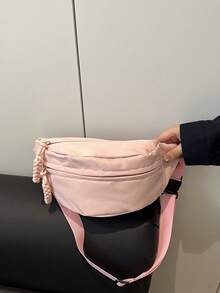 Fashionable Nylon Crossbody Bag, Solid Color Shoulder Bag, Women's Casual Crossbody Bag, Suitable For Outdoor Sports - Pink - View 3