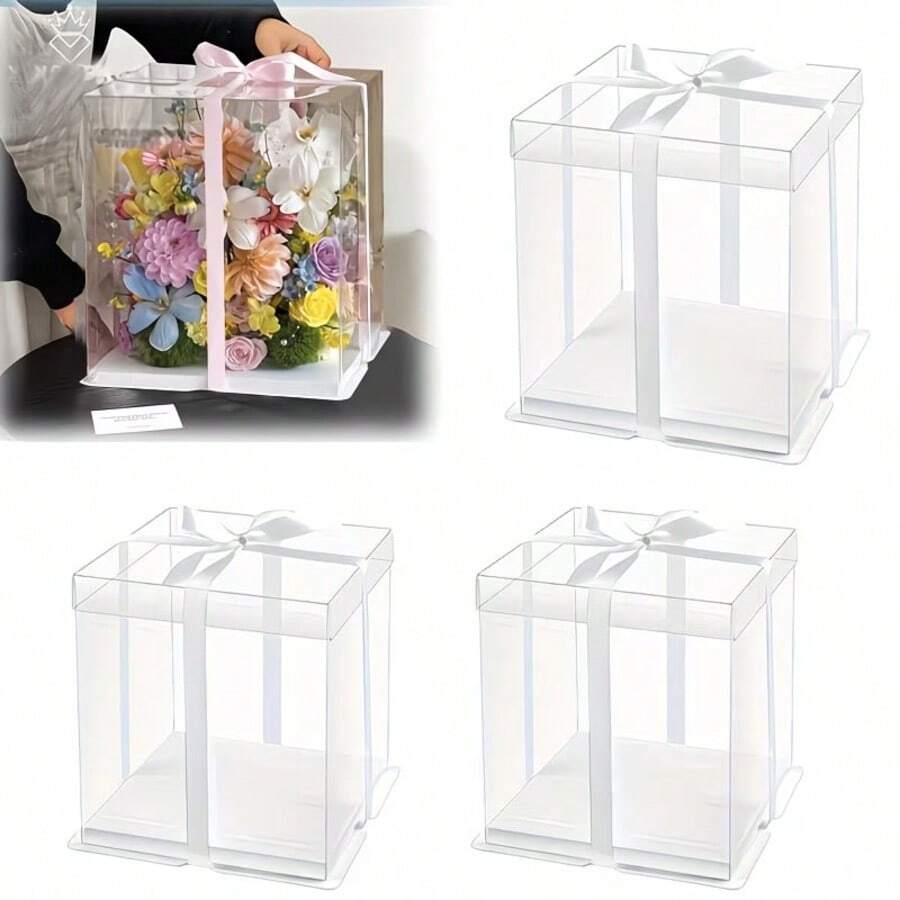 1PC Transparent Gift Box, Gift Display Box With Lid, Suitable For Wedding Parties And Gift Displays(Without Ribbons) - White - View 1