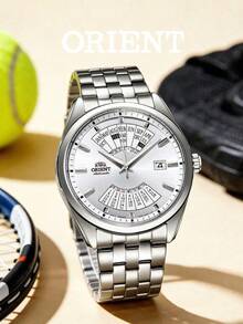 Orient Men's Automatic Calendar Watch, White Radial Dial, Stainless Steel Band, 5ATM Water Resistant, RA-BA0004S10B - Silver - View 1