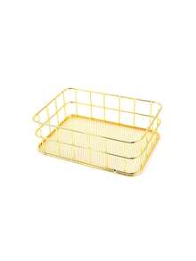 1pc Nordic Metal Wire Storage Basket, Gold & Rose Gold Desktop Organizer Tray, Vanity Makeup Cosmetic Sundries Storage Holder - Multicolor - View 13