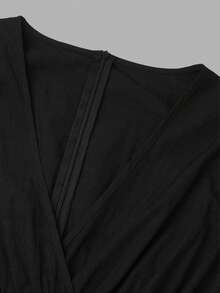 Fall Vintage Black V Neck Jumpsuit, Elegant Lantern Long Sleeve Wrap Waist Wide Leg Jumpsuit For Fall Winter - Black - View 5