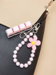 Macaron Color Beaded Petal Phone Lanyard, 4-Key Keyboard Keychain, Wrist Strap Bag Charm, Holiday Gift, Bag Accessory, Phone Lanyard - Multicolor - View 2