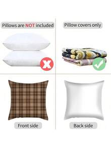 shangxia 2PCS--Earth Brown Coffee Plaid Pattern Throw Pillow Covers, American Vintage Autumn Plaid Print Cushion Covers, Pillow Insert Not Included - Multicolor - View 4