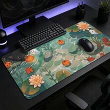 1pc Halloween Black Cat Ghost And Pumpkin Pond Print Extended Mouse Pad, Autumn Maple Leaf And Lotus Keyboard Desk Mat, Cute Desktop Decor - View 4