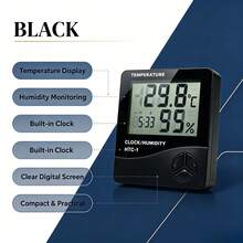 Mini HTC-1 Medidor Multifunción de Temperatura & Humedad, Body Compacto Negro & Blanco, Soporte Vertical con Almacenamiento, Pantalla Grande Integrada Temperatura, Humedad, Hora, Alarma, Registro Máx/Mín, Adecuado para Dormitorio de Alquiler, Rincón de Oficina, Apartamento Pequeño, Herramienta de Monitoreo de Bajo Costo y Alta Compatibilidad - 1 - Ver 13